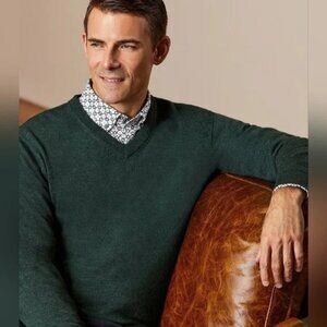 Hart Schaffner Marx Merino Wool Sweater Men XL Green Quiet Luxury Classic Preppy